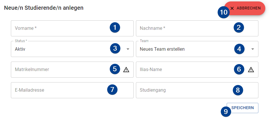Form to create/edit students